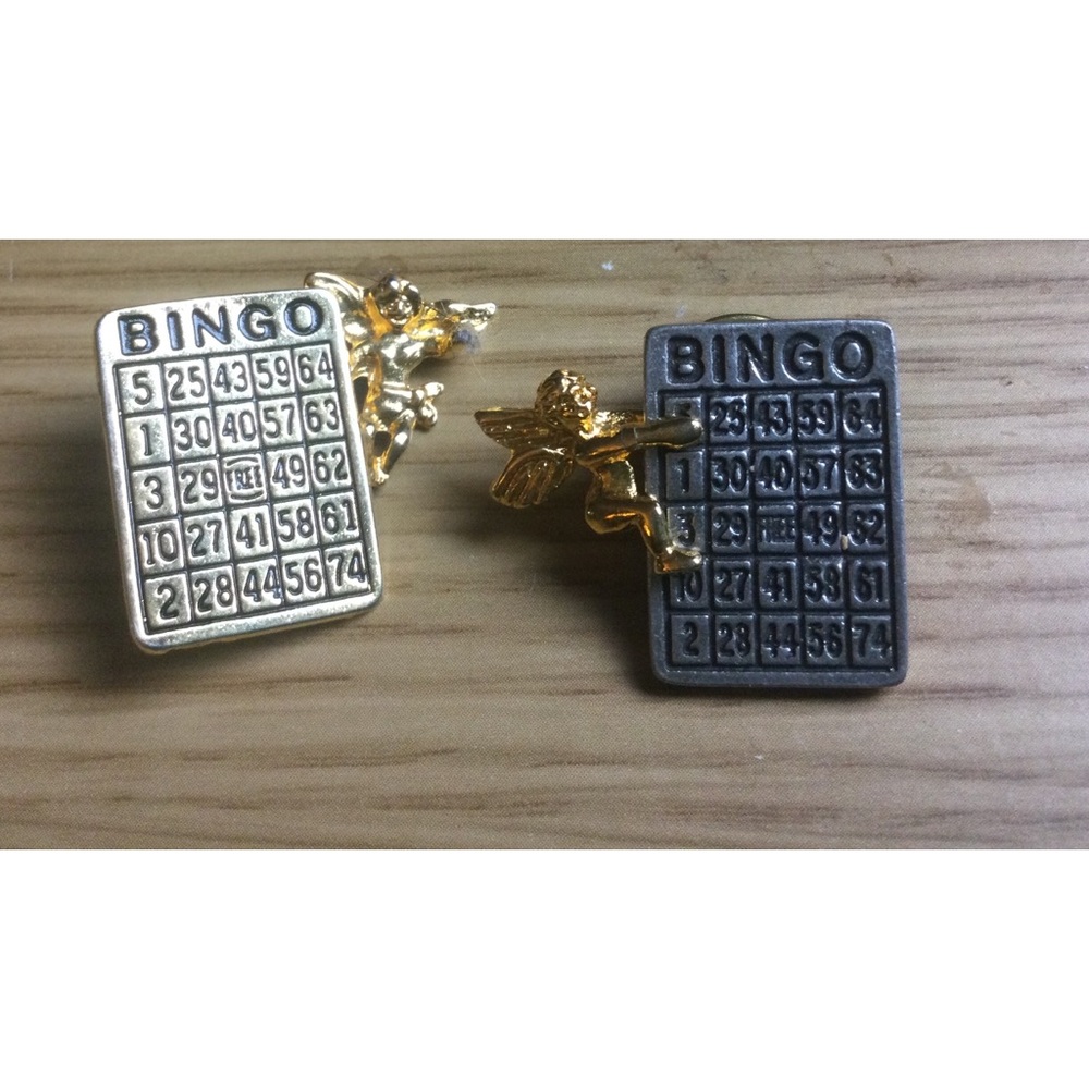 Pair of Lucky Angel Bingo Pins-One Gold toned One Silver toned